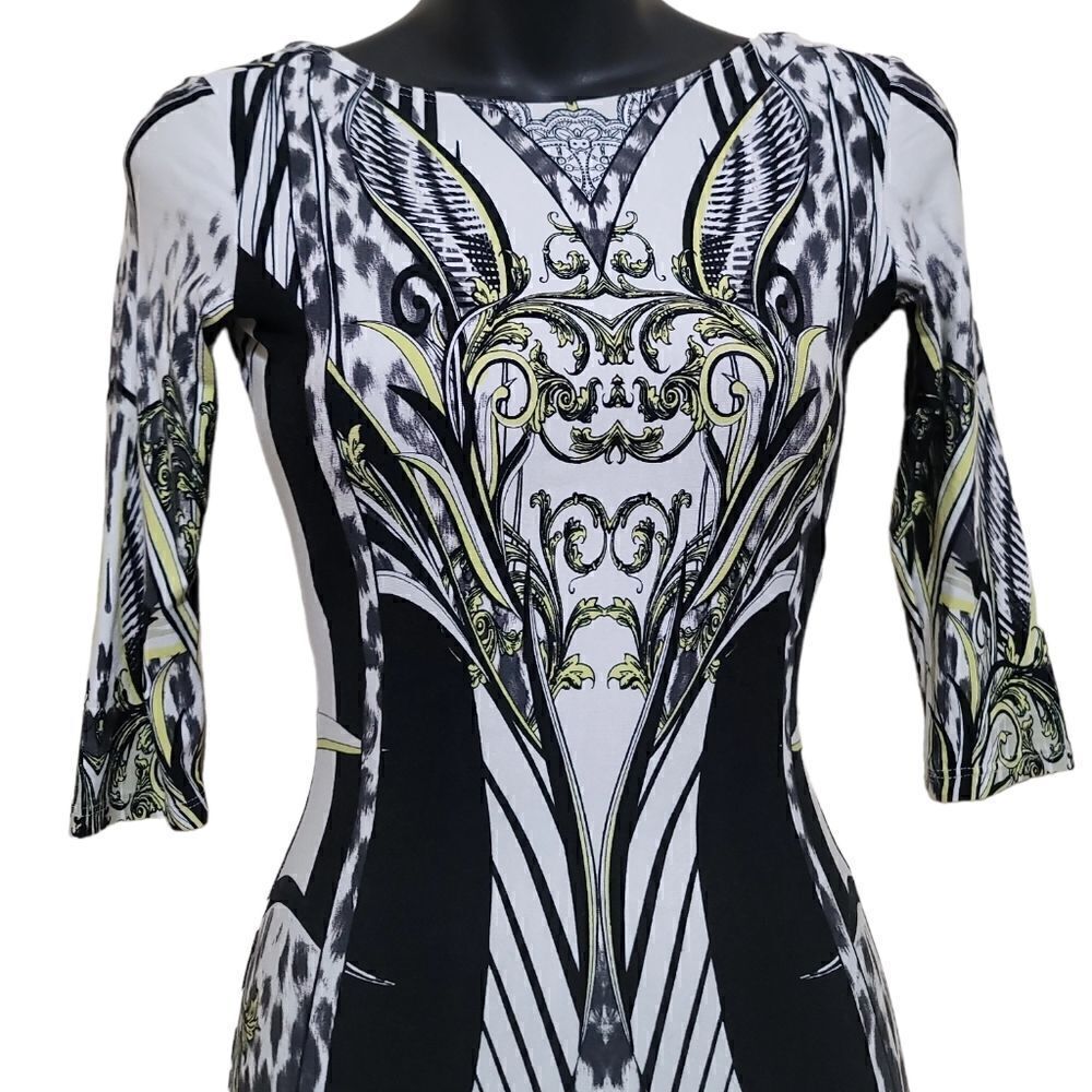 ASOS Black and White Midi Geometric 3/4 Sleeve Dress Sz 0 - Picture 3 of 9